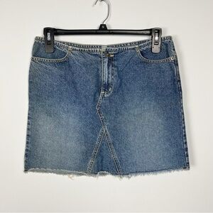 VTG Y2K Fragile Denim Mini Skirt Frayed Hem Size 11